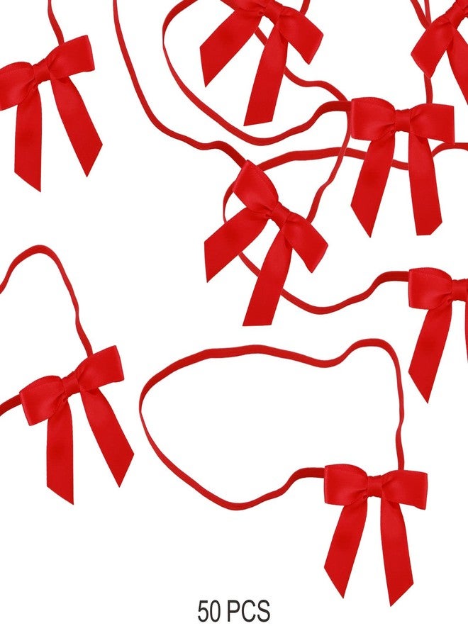 Meseey 50pcs 8 Inch Stretch Elastic Loops with Pre-Tied Red Ribbon Bows for Gift Wrapping,Baby Showers, Weddings, Christmas Boxes (8", Red) - Image 3